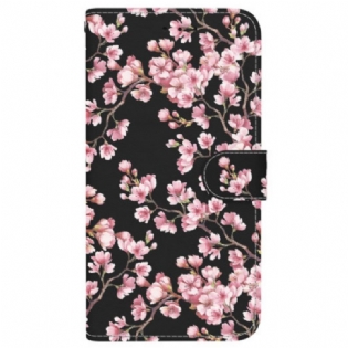 Læder Cover Motorola Edge 50 Fusion Telefon Etui Omspændte Blommeblomster