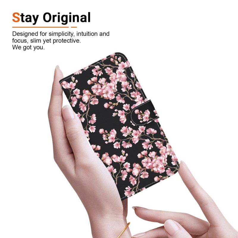 Læder Cover Motorola Edge 50 Fusion Telefon Etui Omspændte Blommeblomster