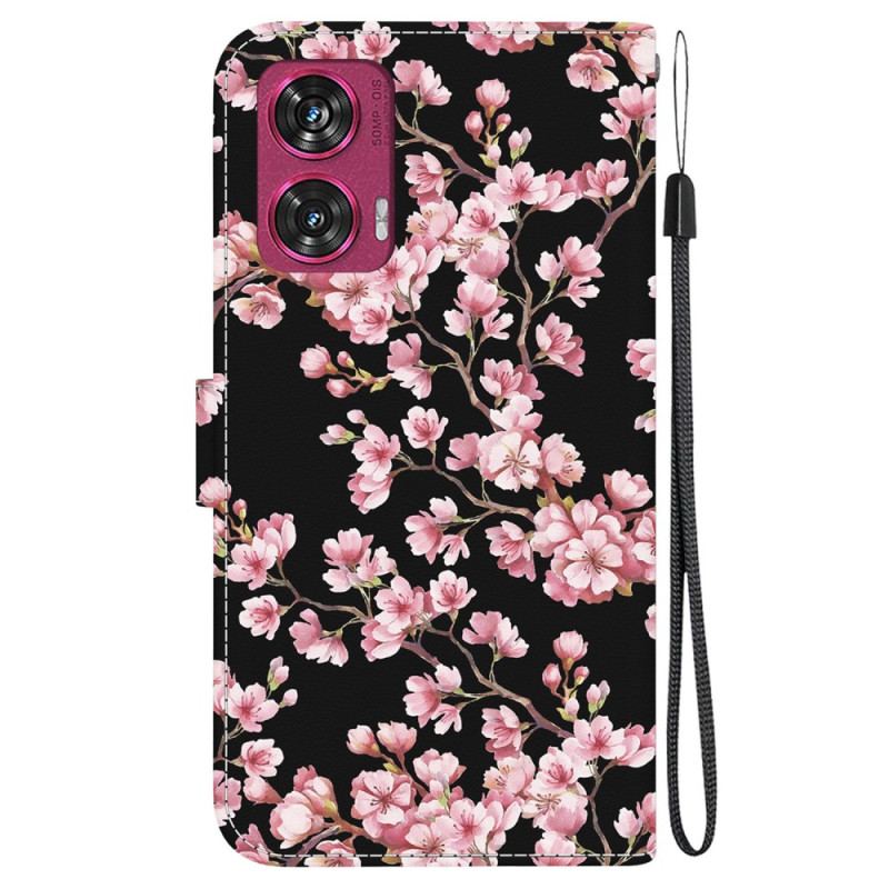 Læder Cover Motorola Edge 50 Fusion Telefon Etui Omspændte Blommeblomster