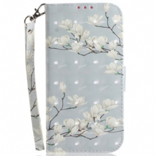 Flip Cover Honor 200 Magnoliamønster Med Rem