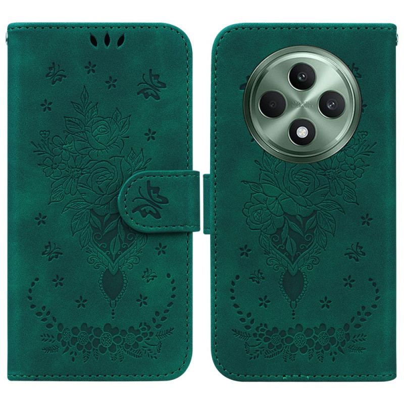 Flip Cover Oppo Reno 12f 5g Sommerfugle Og Blomster Mønster