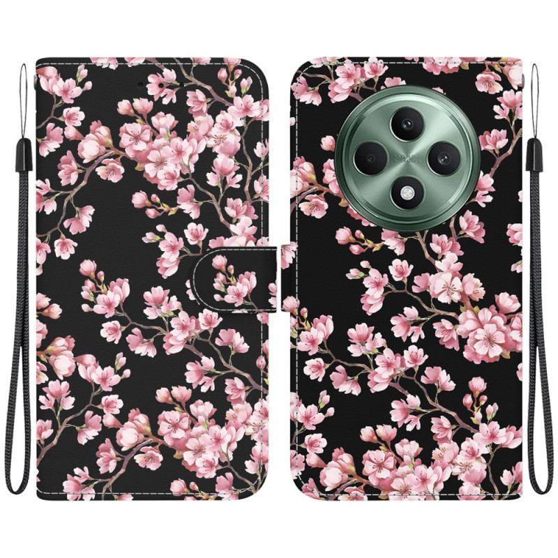 Læder Cover Oppo Reno 12f 5g Blommeblomster Med Rem