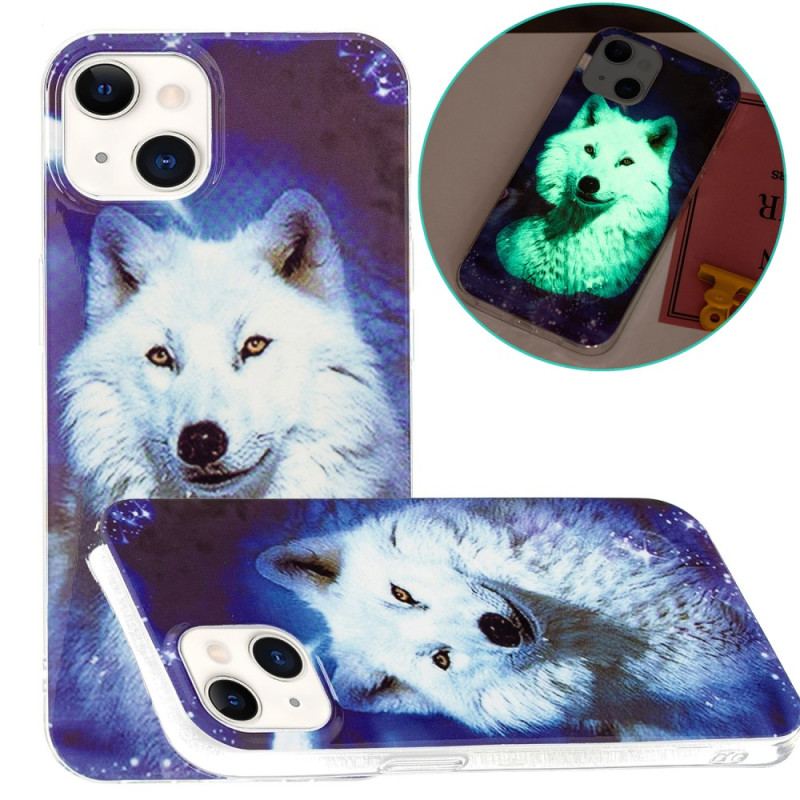 Cover iPhone 15 Plus Fluorescerende Hvid Ulv