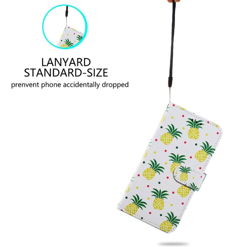 Flip Cover iPhone 15 Plus Med Snor Ananas Med Rem