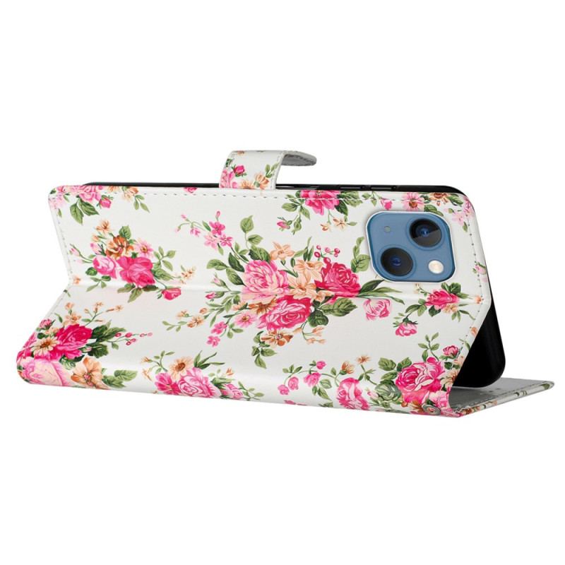 Flip Cover iPhone 15 Plus Med Snor Blomster Med Rem