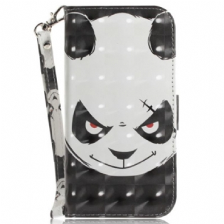 Flip Cover iPhone 15 Plus Med Snor Vred Panda Med Rem