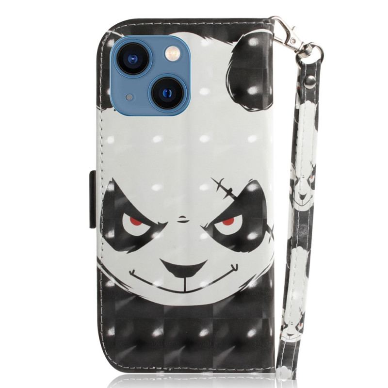 Flip Cover iPhone 15 Plus Med Snor Vred Panda Med Rem