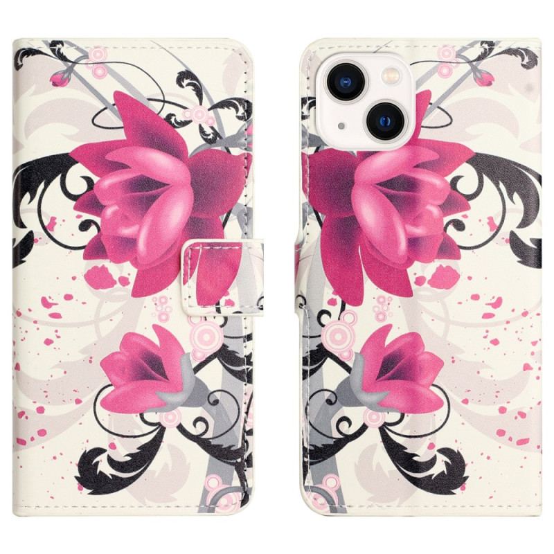 Flip Cover iPhone 15 Plus Tropiske Blomster