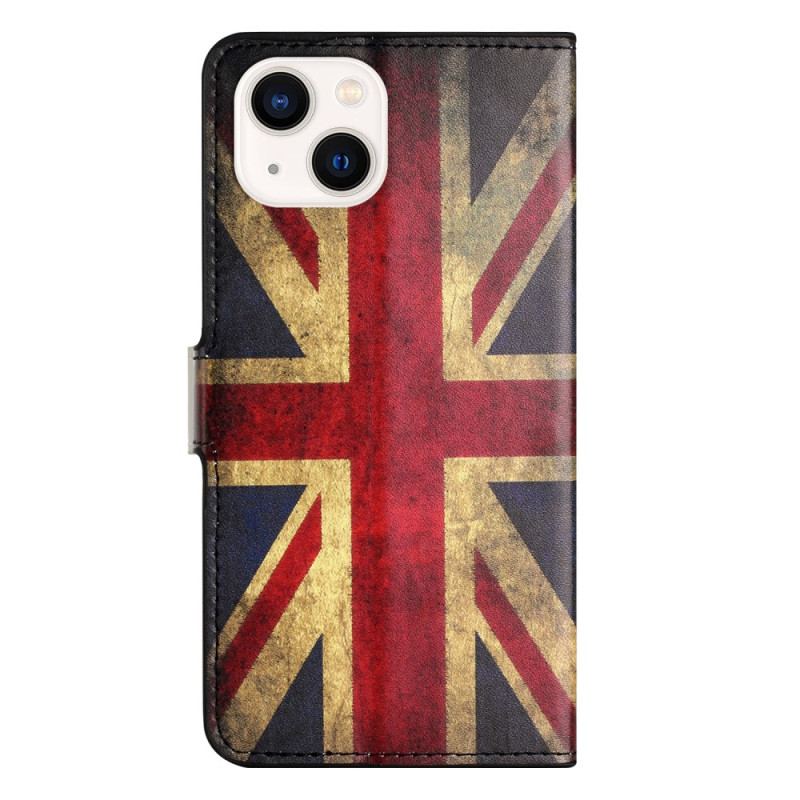 Flip Cover iPhone 15 Plus Vintage Engelsk Flag