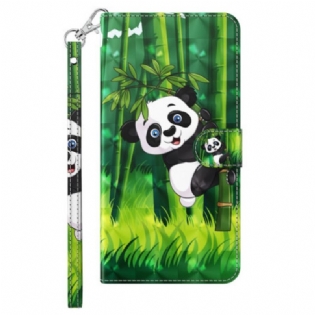 Læder Cover iPhone 15 Plus Med Snor 3d Bambus Panda Med Rem