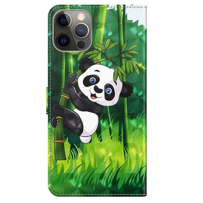 Læder Cover iPhone 15 Plus Med Snor 3d Bambus Panda Med Rem