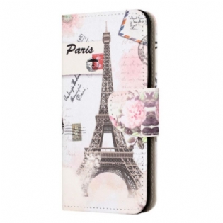 Læder Cover iPhone 15 Plus Vintage Eiffeltårnet