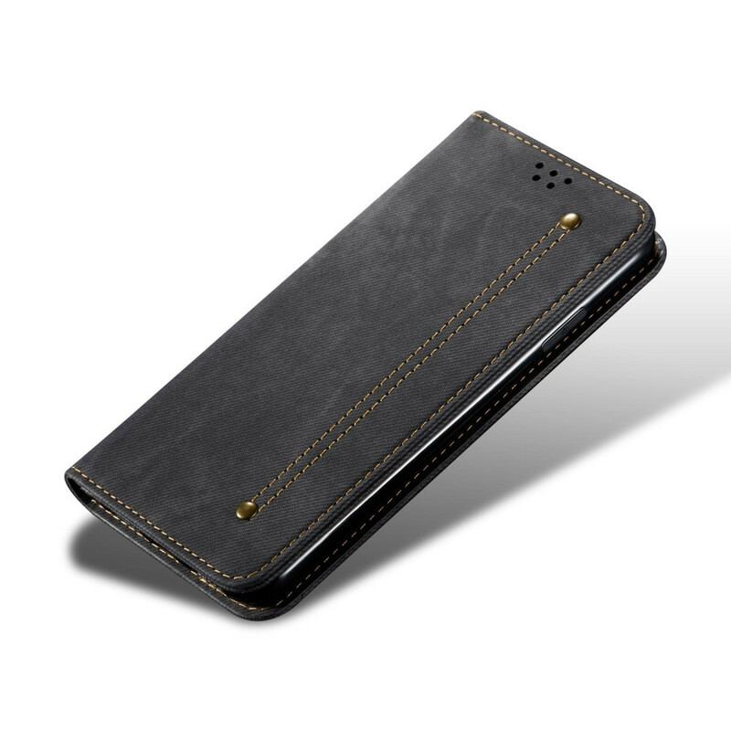 Cover iPhone 13 Pro Max Flip Cover Tekstur På Jeans I Imiteret Læder