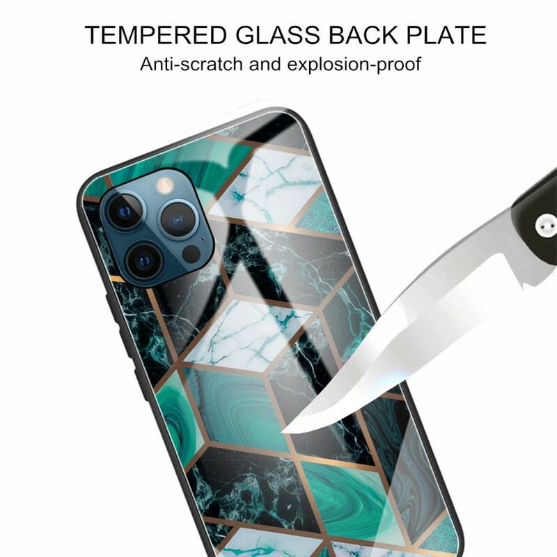 Cover iPhone 13 Pro Max Geometri Marmor Hærdet Glas