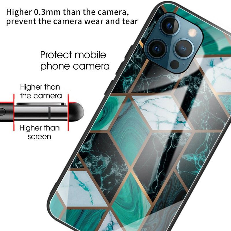 Cover iPhone 13 Pro Max Geometri Marmor Hærdet Glas