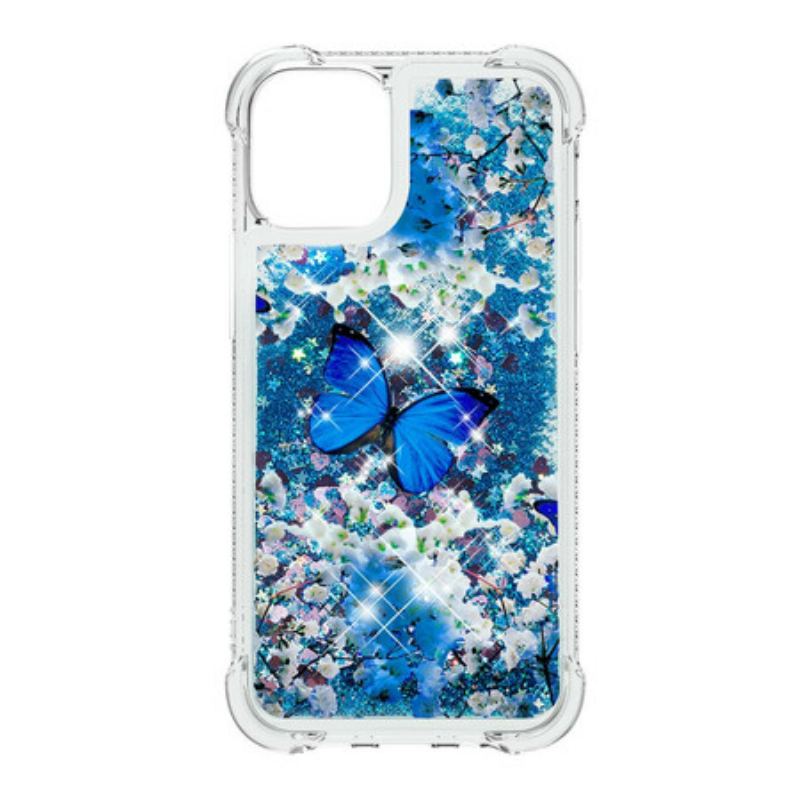 Cover iPhone 13 Pro Max Glitter Blå Sommerfugle