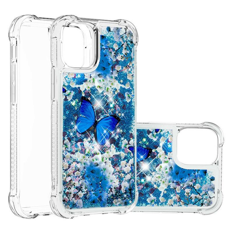 Cover iPhone 13 Pro Max Glitter Blå Sommerfugle