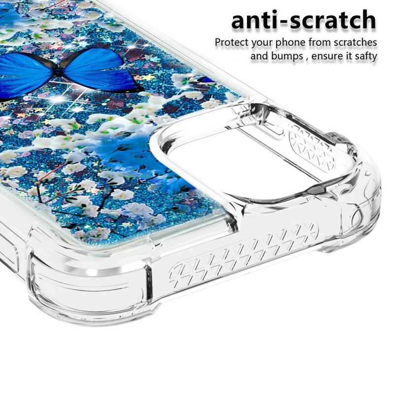 Cover iPhone 13 Pro Max Glitter Blå Sommerfugle