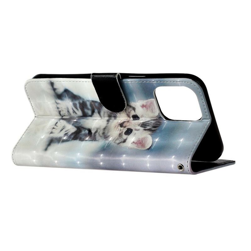 Flip Cover iPhone 13 Pro Max Med Snor Kitten Light Spots Med Rem