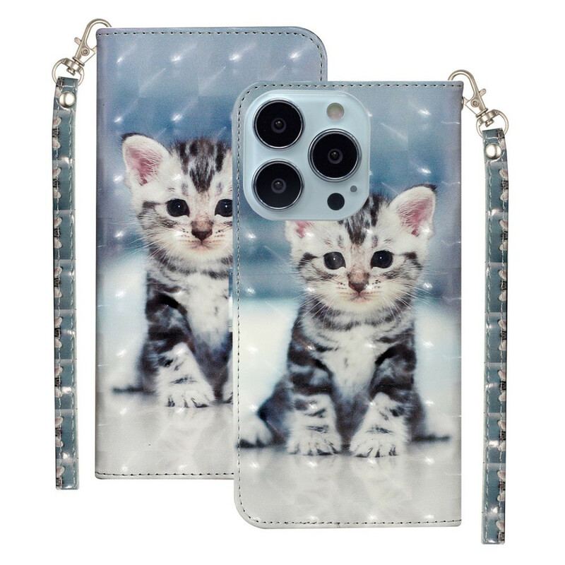 Flip Cover iPhone 13 Pro Max Med Snor Kitten Light Spots Med Rem