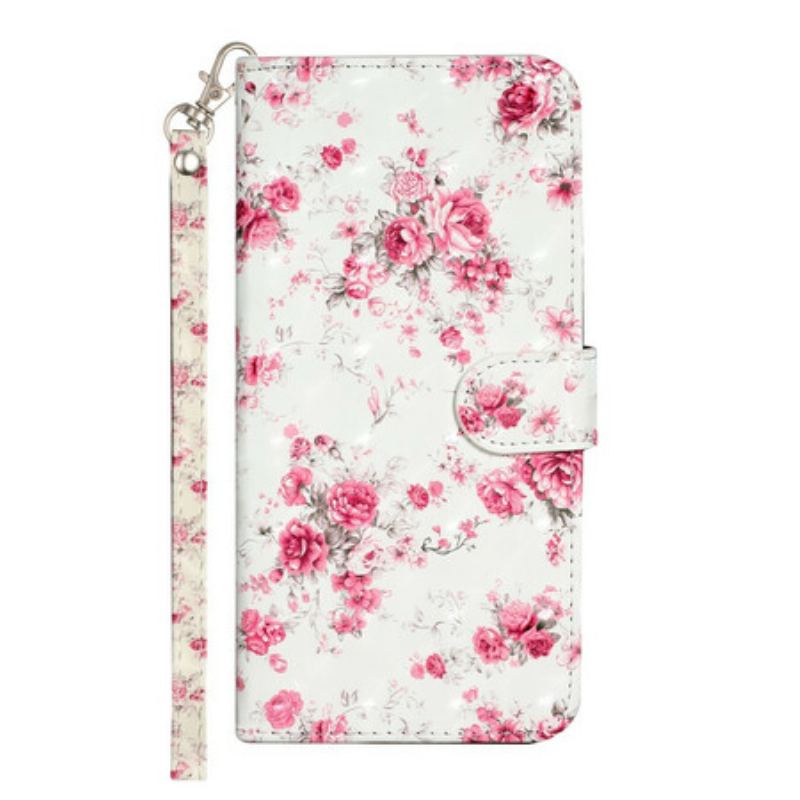 Flip Cover iPhone 13 Pro Max Med Snor Strap Light Spot Flowers