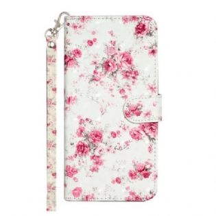 Flip Cover iPhone 13 Pro Max Med Snor Strap Light Spot Flowers