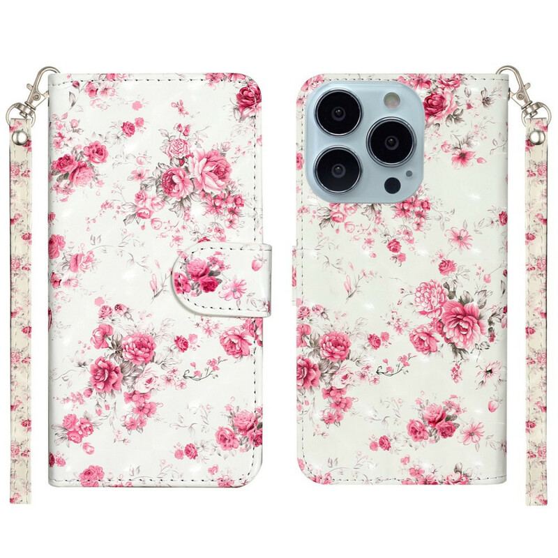 Flip Cover iPhone 13 Pro Max Med Snor Strap Light Spot Flowers