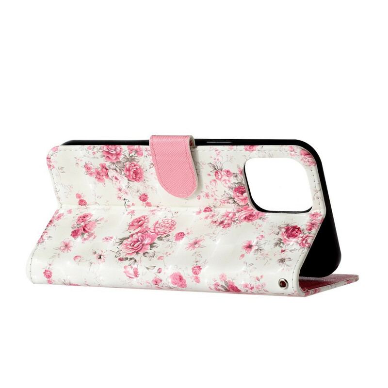 Flip Cover iPhone 13 Pro Max Med Snor Strap Light Spot Flowers