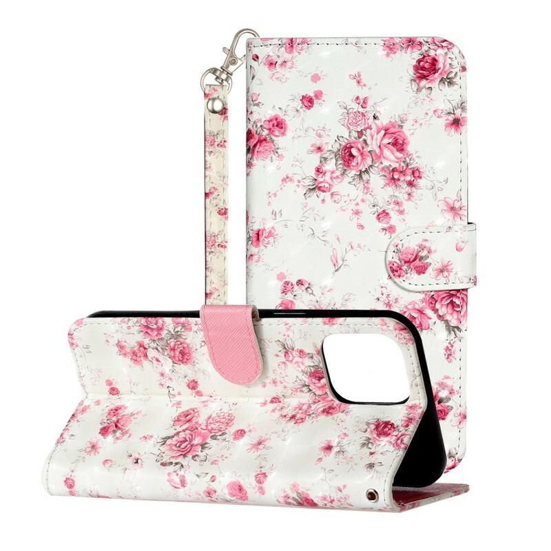 Flip Cover iPhone 13 Pro Max Med Snor Strap Light Spot Flowers