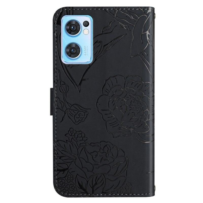 Flip Cover Oppo Find X5 Lite Med Snor Strap Butterflies Print