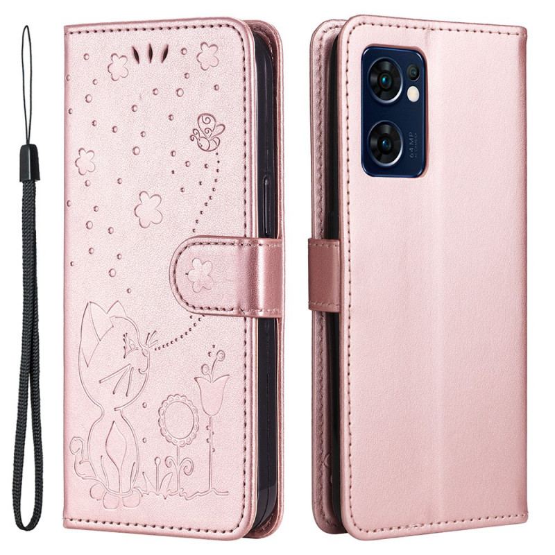 Flip Cover Oppo Find X5 Lite Med Snor Thong Katte Og Bier