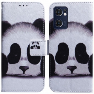 Læder Cover Oppo Find X5 Lite Panda Ansigt