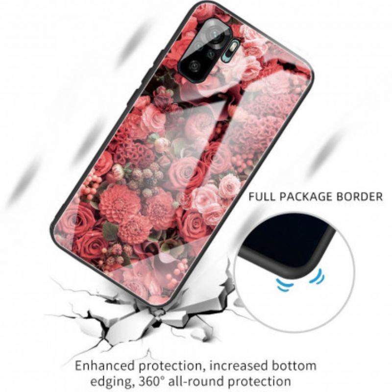 Cover Xiaomi Redmi Note 10 / 10S Rose Blomster Hærdet Glas