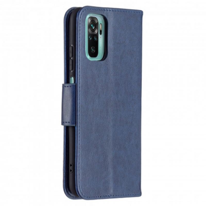 Flip Cover Xiaomi Redmi Note 10 / 10S Med Snor Sommerfugle Trykt Strappy