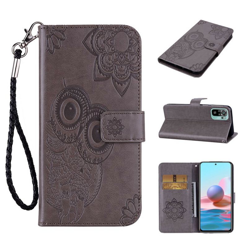 Flip Cover Xiaomi Redmi Note 10 / 10S Ugle Mandala Og Lanyard