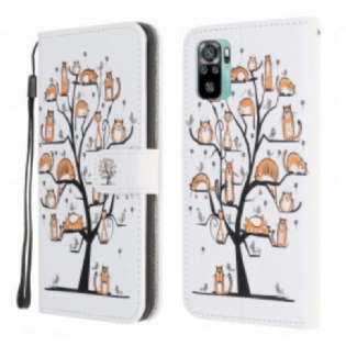 Læder Cover Xiaomi Redmi Note 10 / 10S Med Snor Funky Cats Med Rem