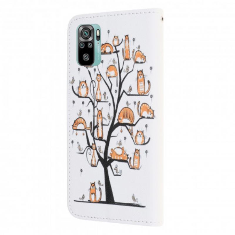 Læder Cover Xiaomi Redmi Note 10 / 10S Med Snor Funky Cats Med Rem