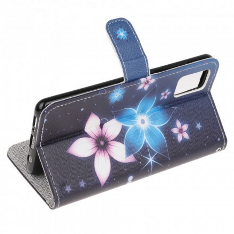 Læder Cover Xiaomi Redmi Note 10 / 10S Med Snor Lunar Strap Blomster