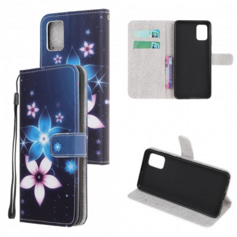 Læder Cover Xiaomi Redmi Note 10 / 10S Med Snor Lunar Strap Blomster