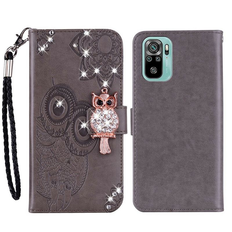 Læder Cover Xiaomi Redmi Note 10 / 10S Ugle Mandala Og Charm