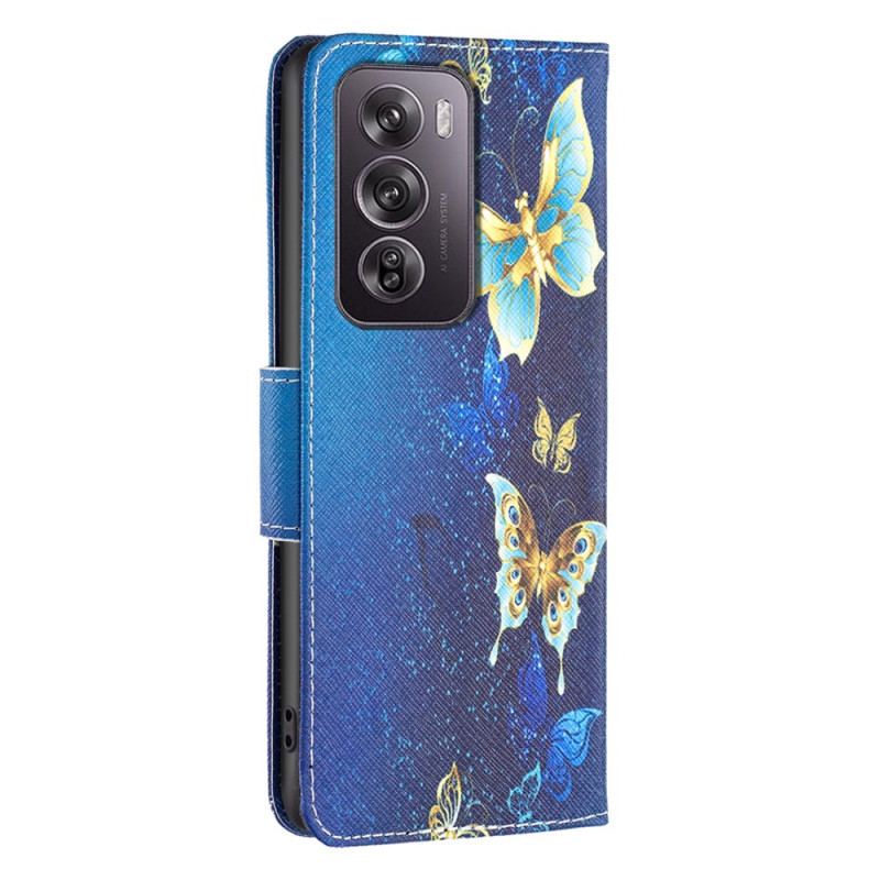 Flip Cover Til Oppo Reno 12 Pro 5g Gyldne Sommerfugle