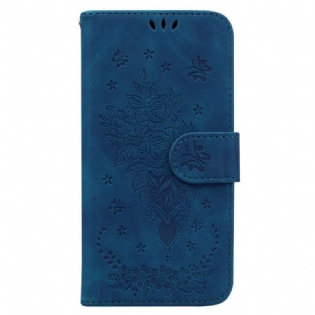 Læder Cover Oppo Reno 12 Pro 5g Telefon Etui Sommerfugle Og Blomster Tryk