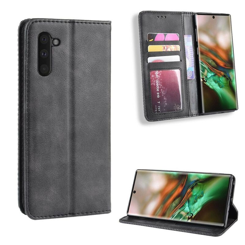 Cover Samsung Galaxy Note 10 Flip Cover Stiliseret Vintage Lædereffekt