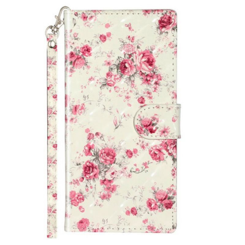 Læder Cover Samsung Galaxy Note 10 Med Snor Strap Light Spot Flowers