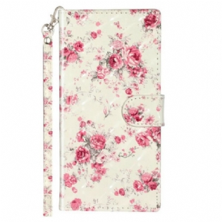 Læder Cover Samsung Galaxy Note 10 Med Snor Strap Light Spot Flowers