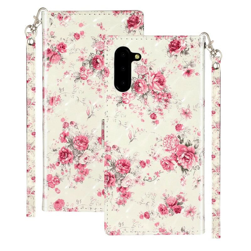 Læder Cover Samsung Galaxy Note 10 Med Snor Strap Light Spot Flowers