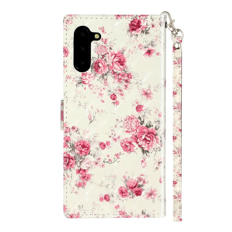 Læder Cover Samsung Galaxy Note 10 Med Snor Strap Light Spot Flowers