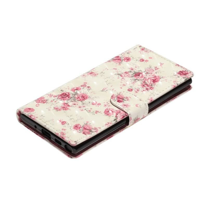 Læder Cover Samsung Galaxy Note 10 Med Snor Strap Light Spot Flowers