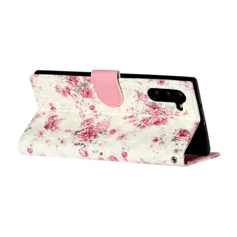 Læder Cover Samsung Galaxy Note 10 Med Snor Strap Light Spot Flowers