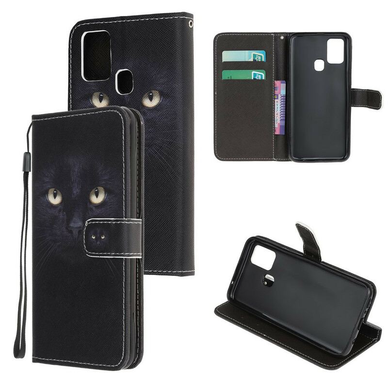 Flip Cover Samsung Galaxy M31 Med Snor Strappy Black Cat Eyes